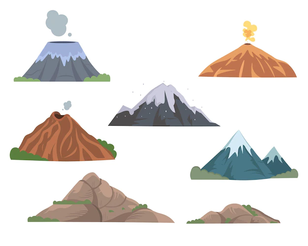 Free Vector | Mountain and volcano tops flat illustrations set