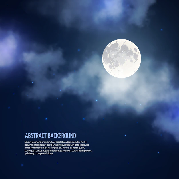 Free Vector | Night sky with moon and clouds abstract background. romantic bright nature, moonlight and galaxy, vector illustration