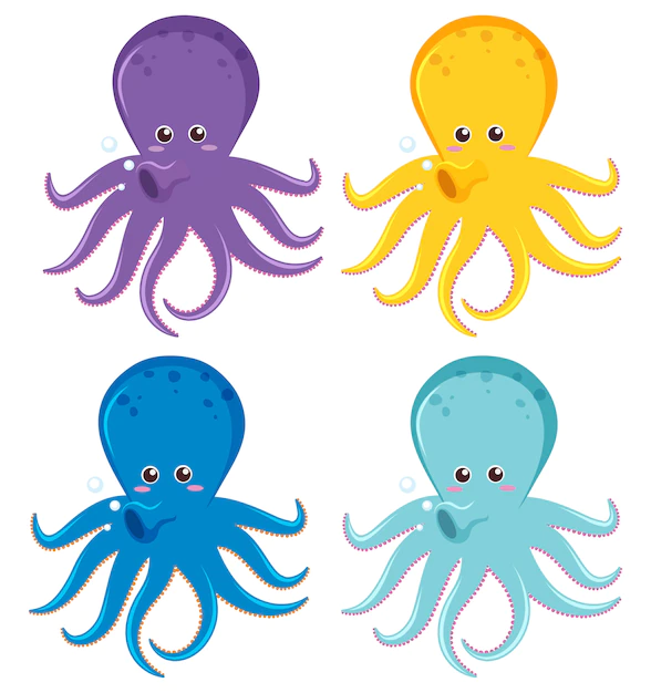 Free Vector | Octopus in four different colors