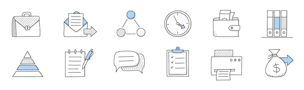 Free Vector | Office work, job icons with briefcase, clock, mail