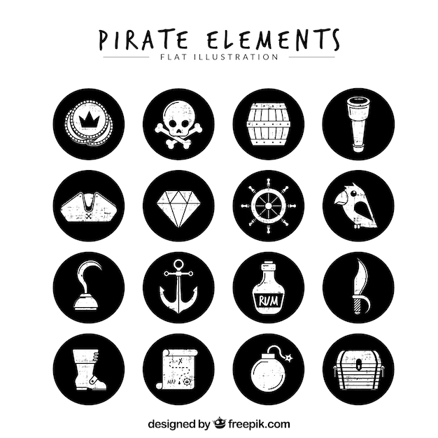 Free Vector | Pack of black circles with retro pirate elements