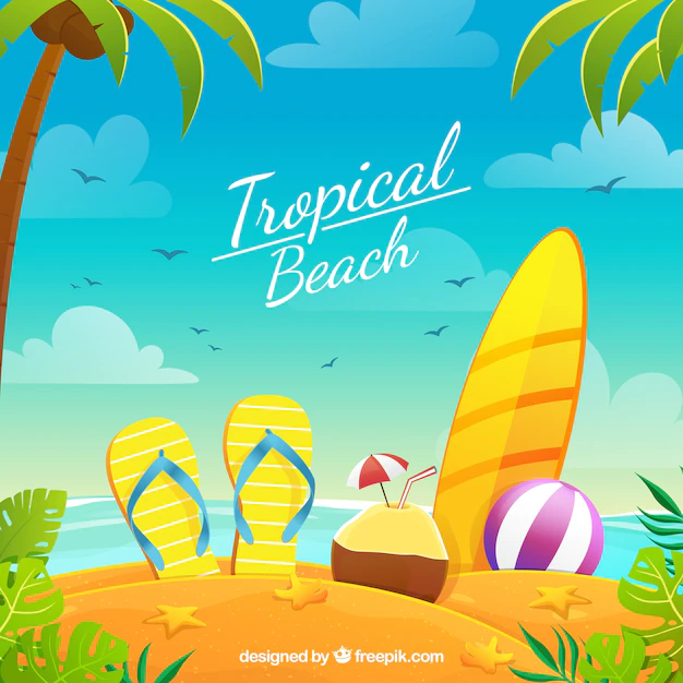 Free Vector | Paradise tropical beach with flat design