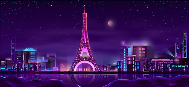 Free Vector | Paris night streets cartoon background