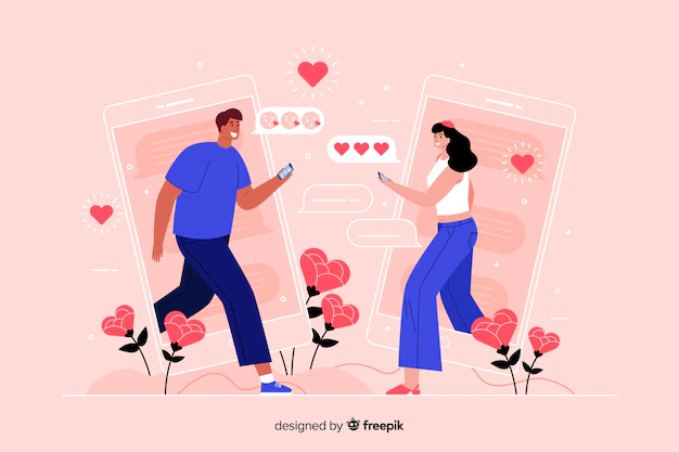 Free Vector | People facing each other while texting concept illustration