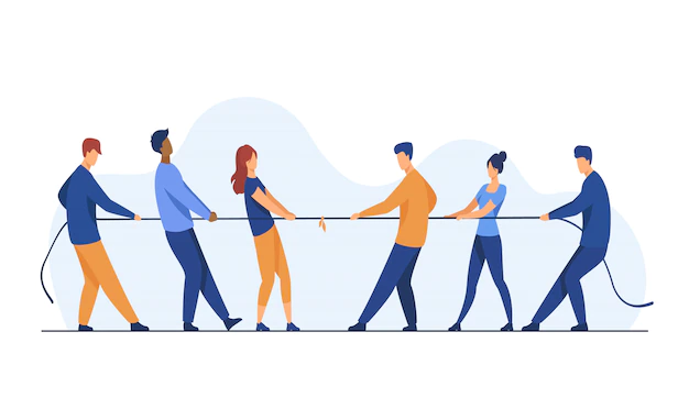 Free Vector | People pulling opposite ends of rope flat illustration