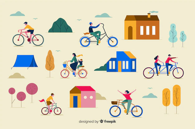 Free Vector | People riding bicycles in the park