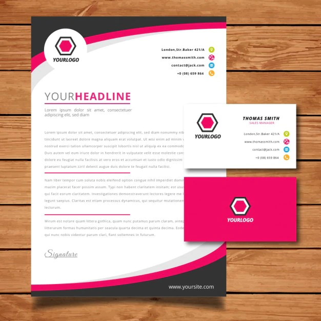 Free Vector | Pink letterhead and business card