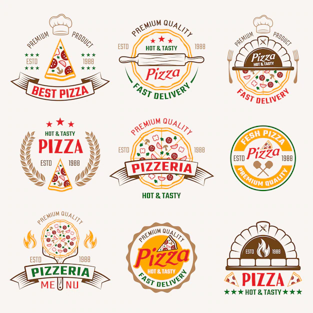 Free Vector | Pizzeria colored emblems