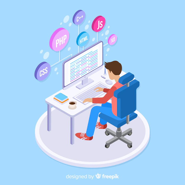 Free Vector | Portrait of programmer working with pc