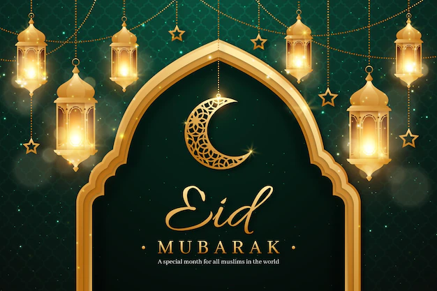 Free Vector | Realistic eid mubarak background with candles and moon
