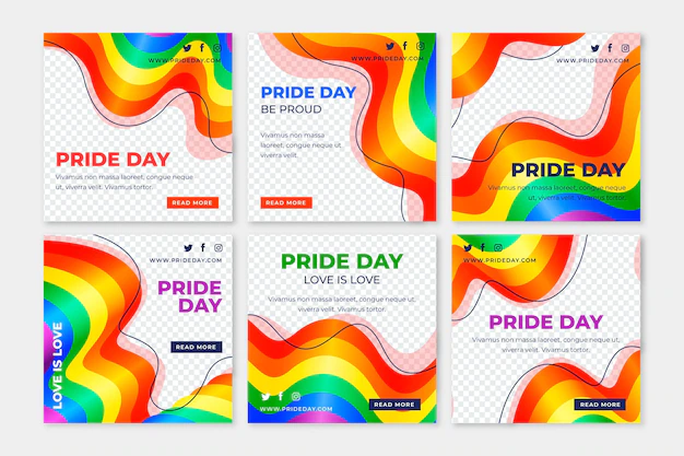 Free Vector | Realistic pride day instagram posts collection