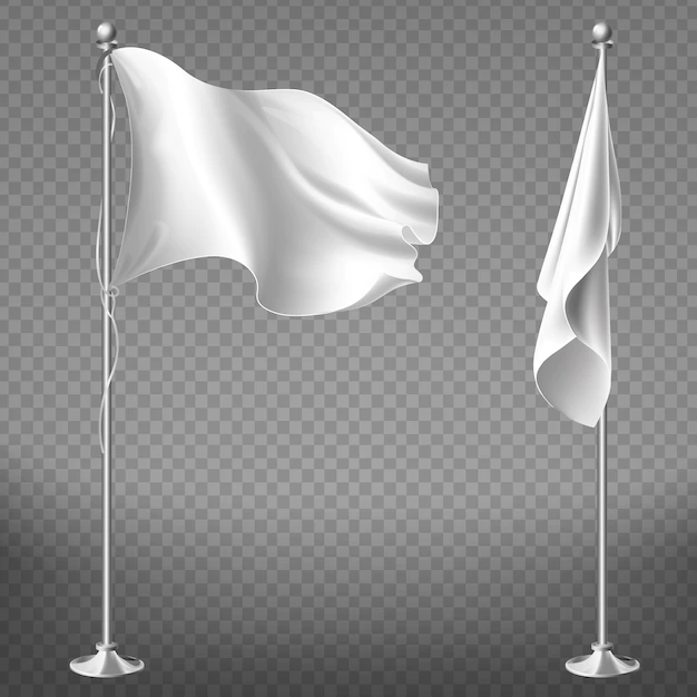 Free Vector | Realistic set of two white flags on steel poles isolated on transparent background.