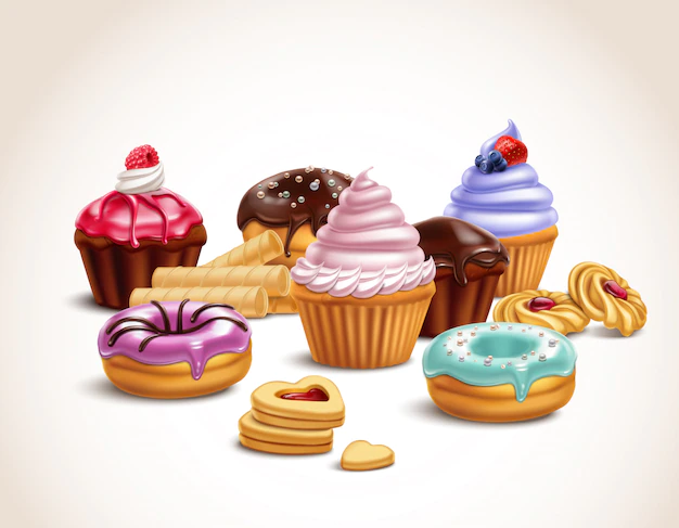 Free Vector | Realistic sweet treats composition