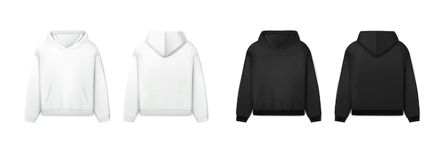 Free Vector | Realistic vector icon black and white hoodie men sweatshirt in front and side view