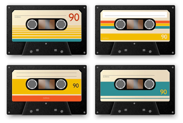 Free Vector | Realistic vintage music cassette set of four isolated  of audiotapes with shadows illustration