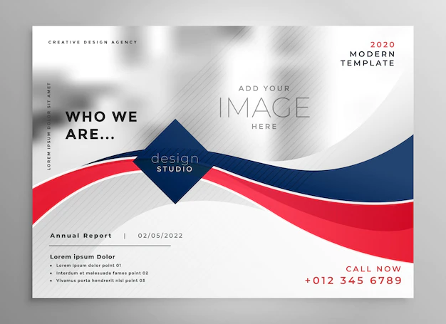 Free Vector | Red and blue wavy business brochure design template