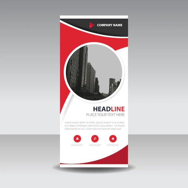 Free Vector | Red circle creative roll up banner template