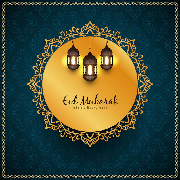 Free Vector | Religious eid mubarak islamic golden frame background