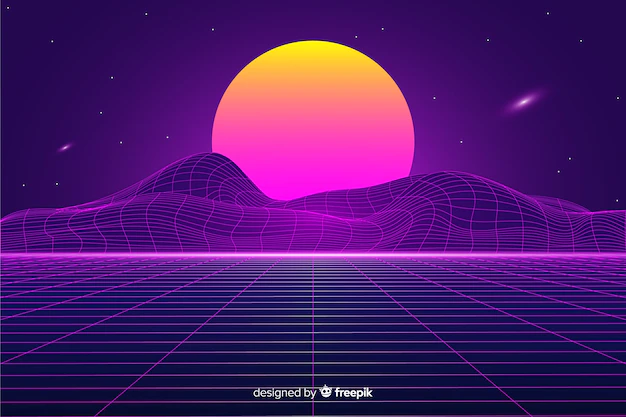 Free Vector | Retro futuristic landscape background with sun