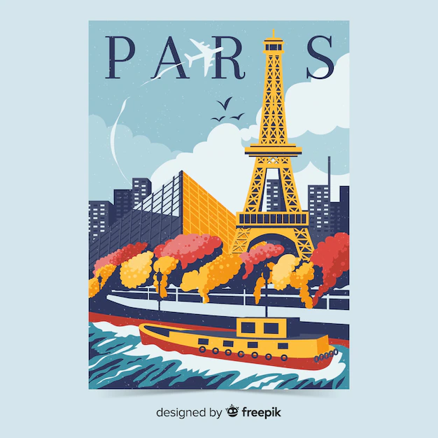 Free Vector | Retro promotional poster of paris template