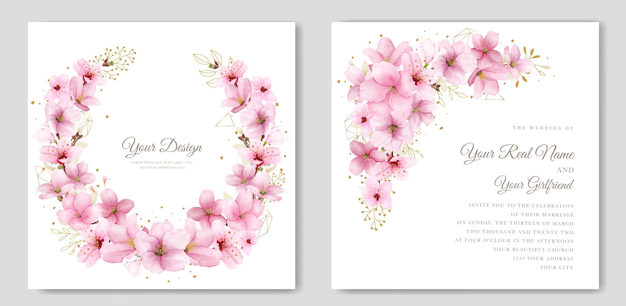 Free Vector | Romantic cherry blossom wedding invite card set
