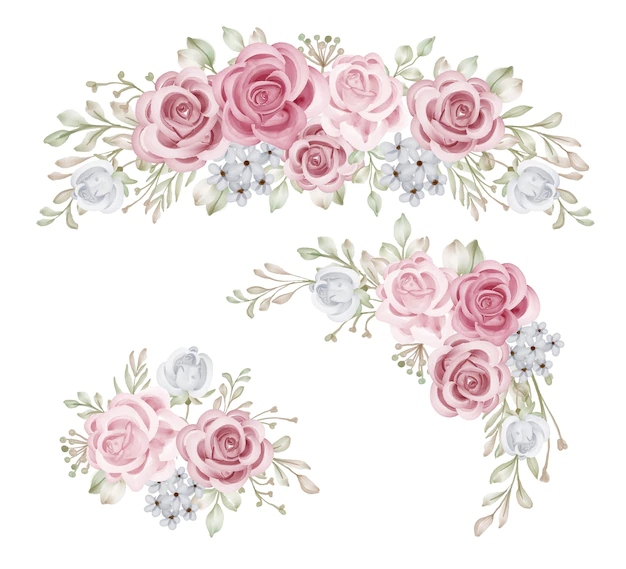 Free Vector | Romantic pink rose flower wreath isolated clipart