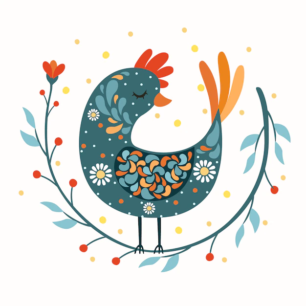 Free Vector | Rooster bird folk art