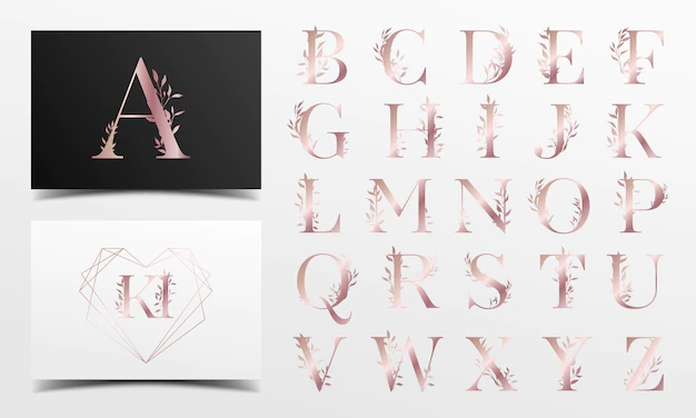 Free Vector | Rose gold alphabet with floral