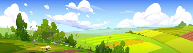 Free Vector | Rural landscape with green agriculture fields