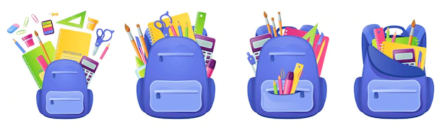 Free Vector | School bag with studying supplies and stationery inside backpack