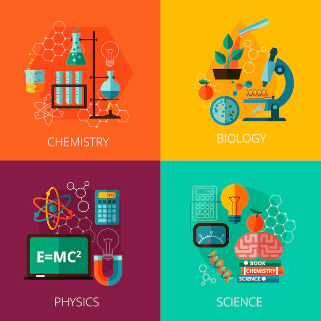 Free Vector | Science concept 4 flat icon composition icons