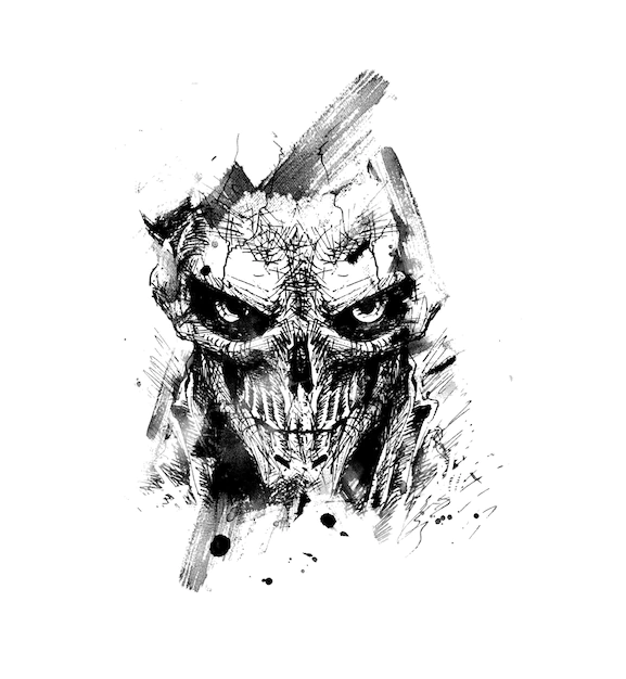 Free Vector | Scratch devil skull - vampire vector illustration.