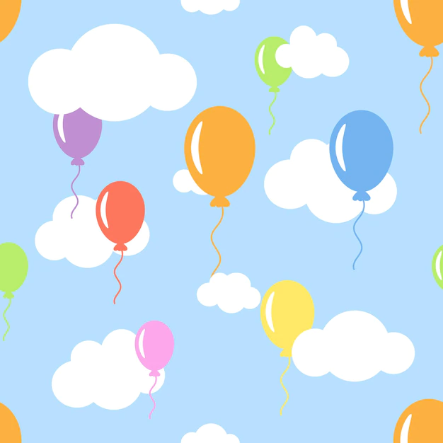 Free Vector | Seamless pattern with clouds and different color balloons floati