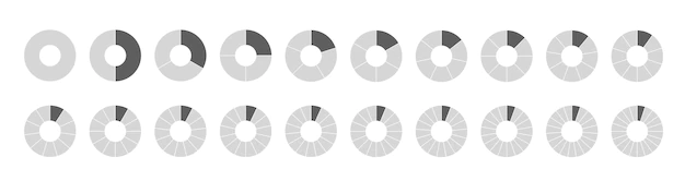 Free Vector | Segmented circles set isolated on a white background. fraction big set, of wheel diagrams. various number of sectors divide the circle on equal parts.