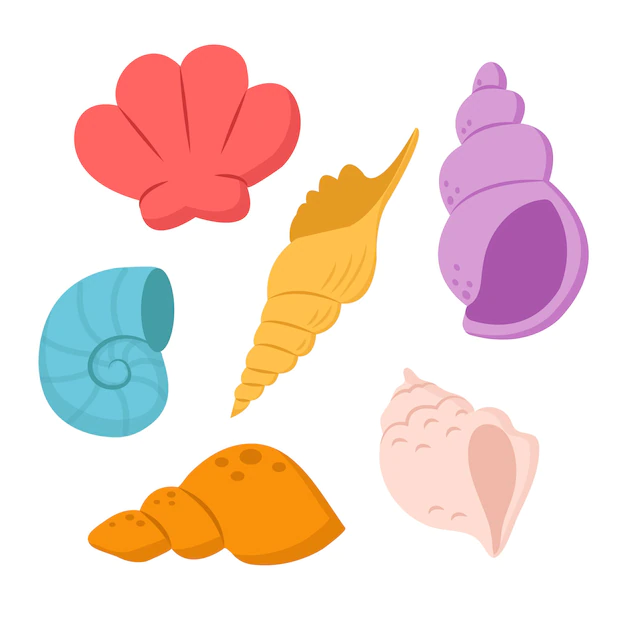 Free Vector | Set of aquatic character set with  many kinds of shells