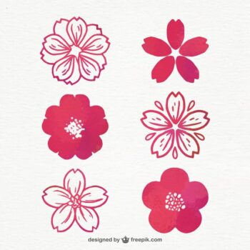 Free Vector | Set of cherry blossoms in purple tones