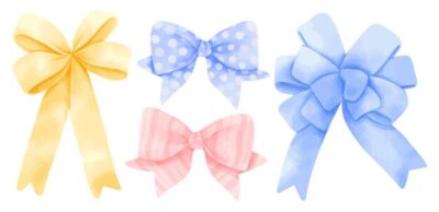 Free Vector | Set of gift ribbons bow illustrations hand painted watercolor styles