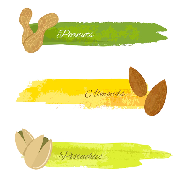 Free Vector | Set of grunge colorful banners with pistachio almond nuts isolated on white vector illustration