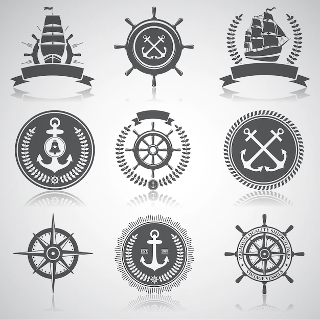 Free Vector | Set of nautical emblems, labels and esignaed elements,