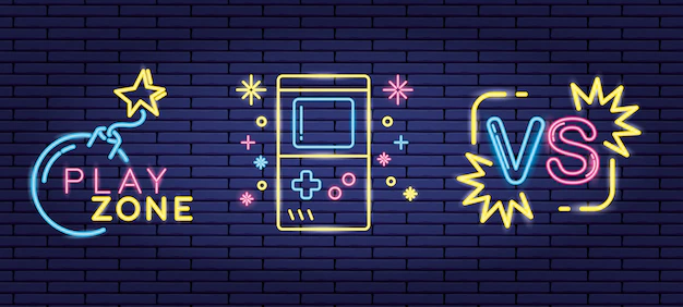 Free Vector | Set of objects related to video games in neon and lienal style