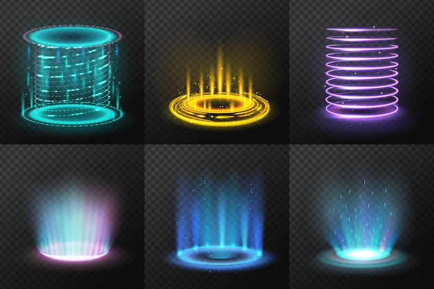 Free Vector | Set of realistic colorful magic portals with light streams  isolated  illustration