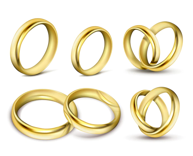 Free Vector | Set of realistic vector illustrations of gold wedding rings with shadow