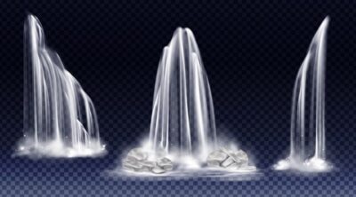Free Vector | Set of waterfalls with cascade, splash and fog