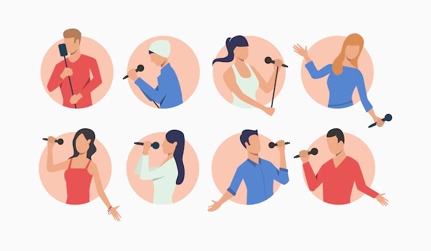 Free Vector | Set of young pop singers with microphones