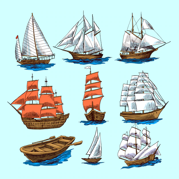Free Vector | Ships and boats sketch set