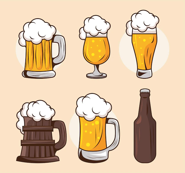 Free Vector | Six beers drinks set icons