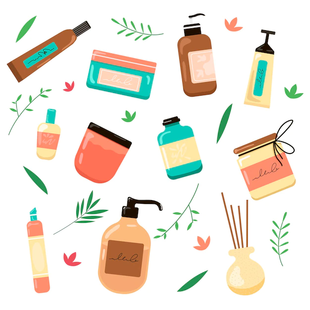 Free Vector | Skincare spa products set for beauty of skin and hair. vector illustrations of cosmetic jars, tubes and bottles. cartoon lotion cream cleanser and leaves isolated on white. organic bodycare concept