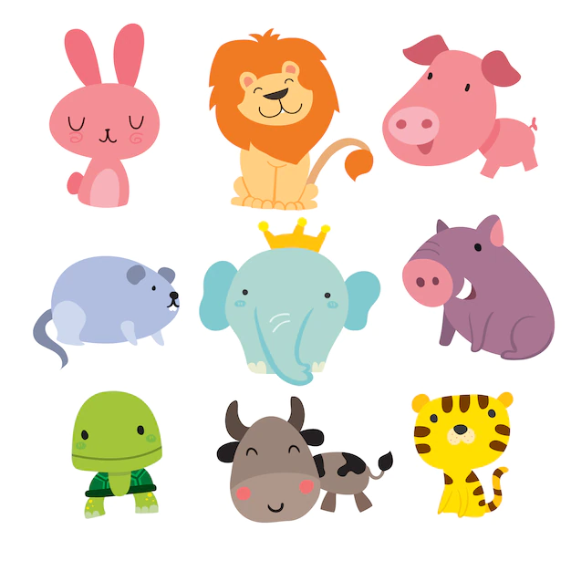 Free Vector | Smiling animals collection
