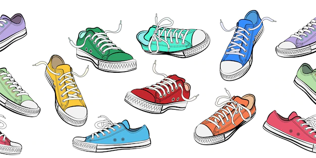 Free Vector | Sneakers shoes horizontal seamless pattern.