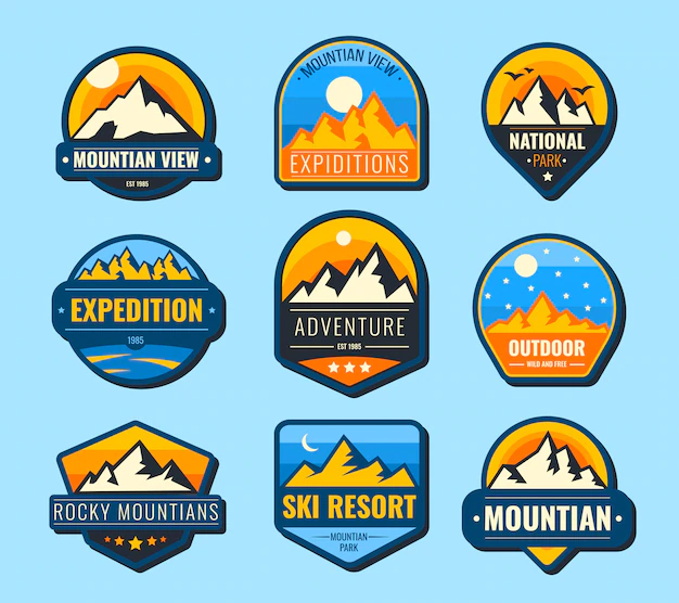 Free Vector | Snow mountains flat labels set